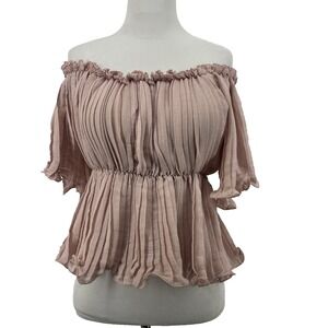 Flawless Size S Off the Shoulder Milkmaid Top Blush Pink Coquette Blouse Pleated